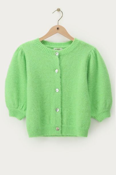Cardigan vert à manches bouffantes