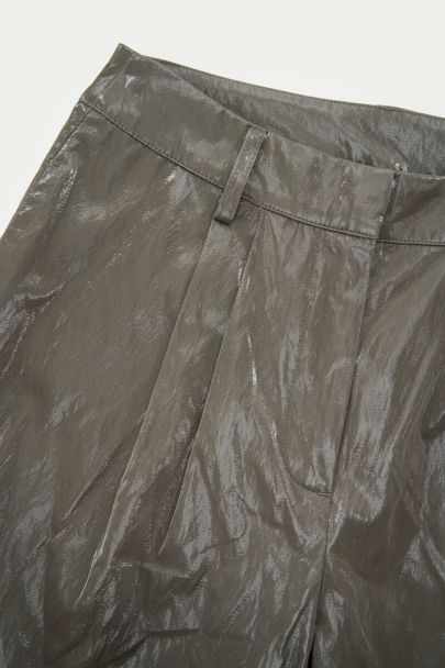 Groene wijde PU broek met plooien