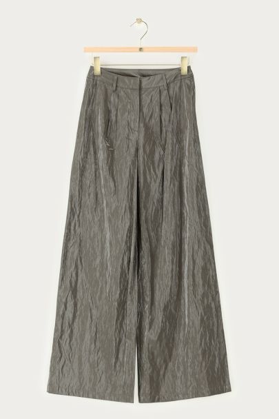 Groene wijde PU broek met plooien