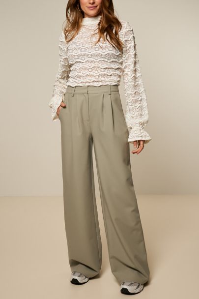 Groene wide leg pantalon met plooien