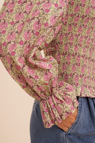 Groene wikkel top met bloemenprint en smock