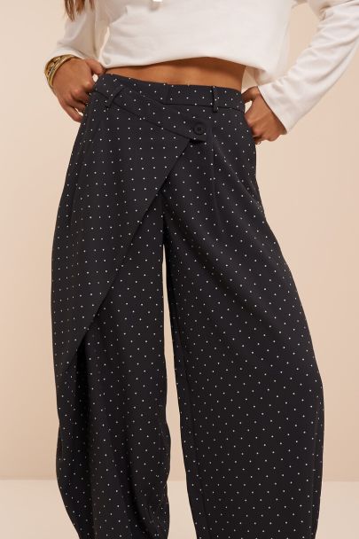 Grey barrel trousers with wrap and polka dot
