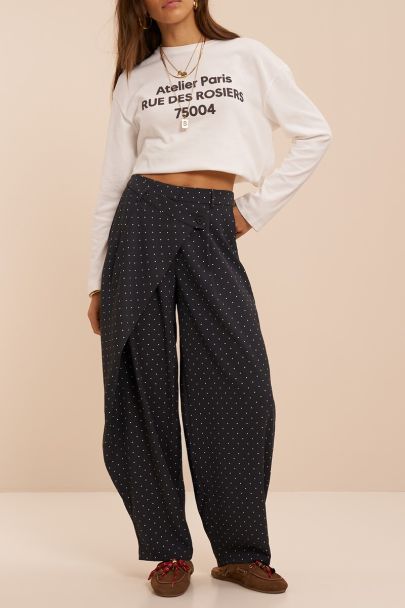 Grey barrel trousers with wrap and polka dot
