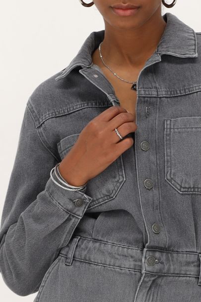 Grey denim jumpsuit with long sleeves