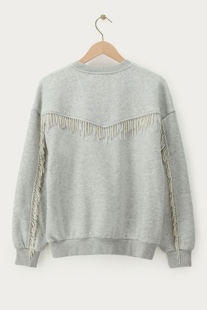 Grey sweater with faux pearls