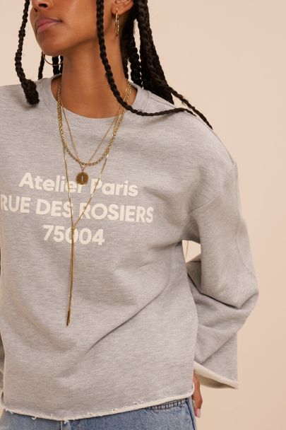 Sweat gris &agrave; bord effiloch&eacute; 'Atelier Paris'