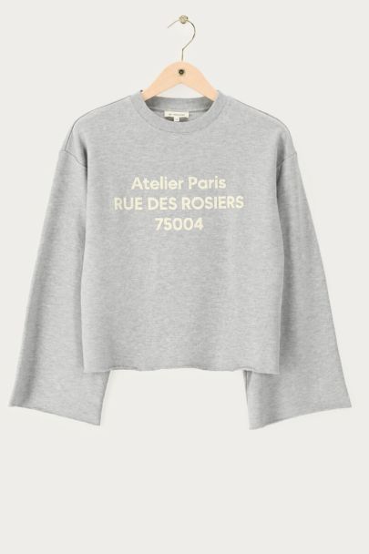 Sweat gris &agrave; bord effiloch&eacute; 'Atelier Paris'