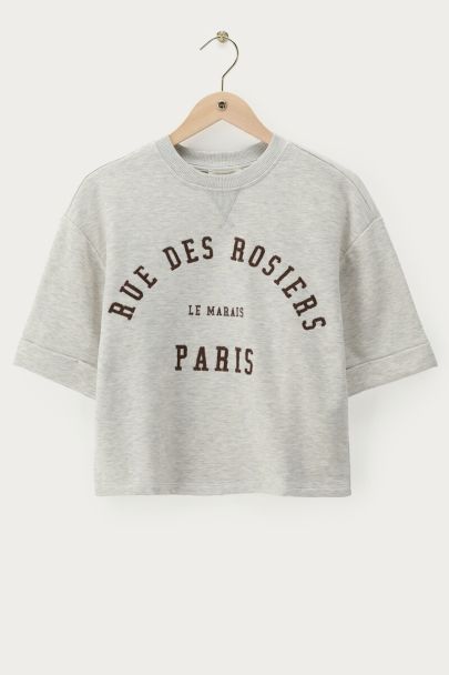 Grijze sweater met korte mouwen 'Rue des rosiers Paris'