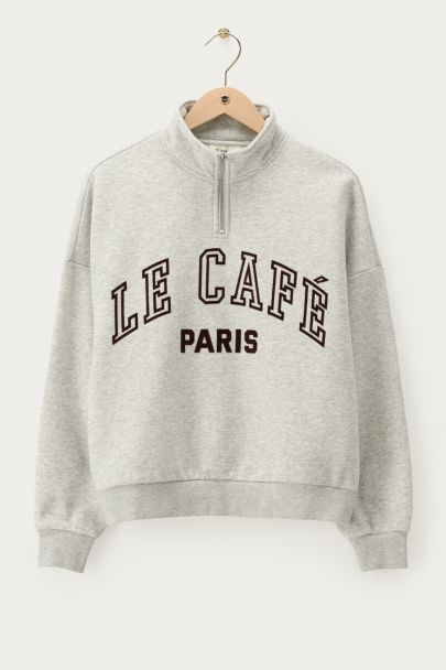Grey sweatshirt with zip "Le cafe paris"