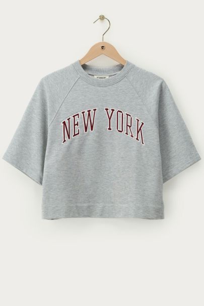 Graues Sweatshirt mit kurzen Ärmeln "New York"