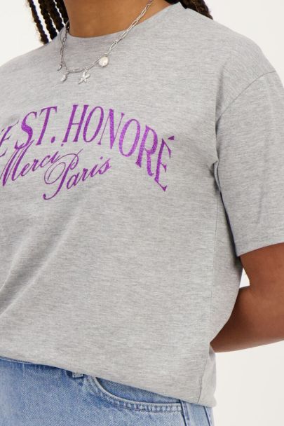 Grijs T-shirt met glitter ''Rue st. honoré''