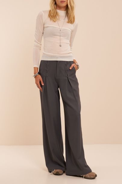 Grey trousers with lace-up details