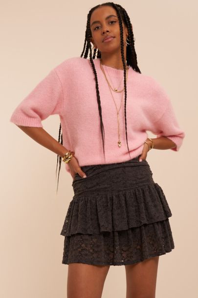 Grey velvet mesh skirt with ruffles