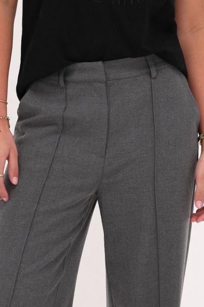 Grijze wide leg pantalon met blinde knoop