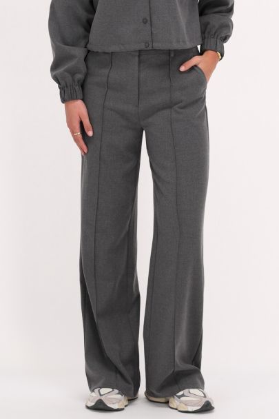Grijze wide leg pantalon met blinde knoop