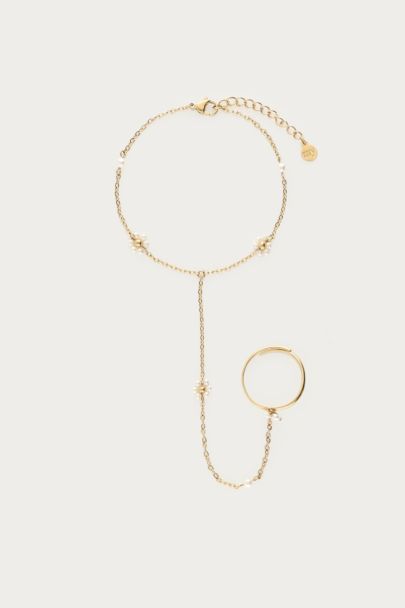 Hand chain with faux pearl flowers