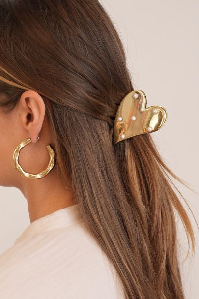 Pince à cheveux en forme de cœur avec perles fantaisie