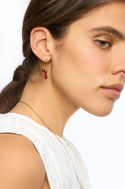 Boucles d'oreilles avec perles bordeaux et soleil