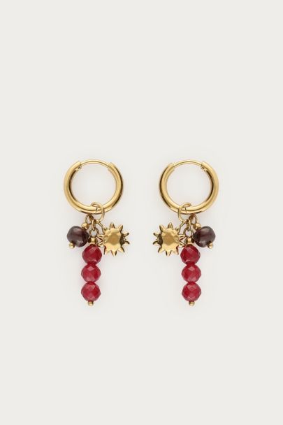 Boucles d'oreilles avec perles bordeaux et soleil