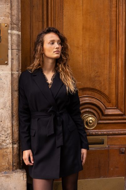 Black blazer dress with lapel collar