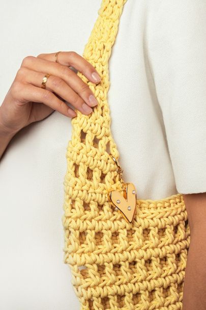 Bag charm hart met imitatieparels