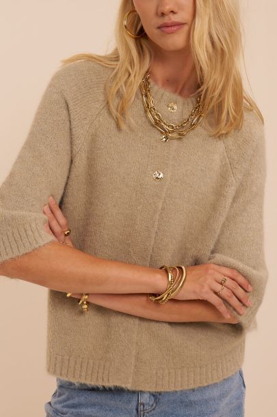 Cardigan kaki &agrave; manches courtes et boutons