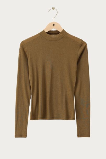 Khaki groene mesh top met col