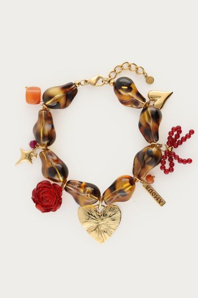 Perlenarmband mit Leopardenmuster und Anhängern