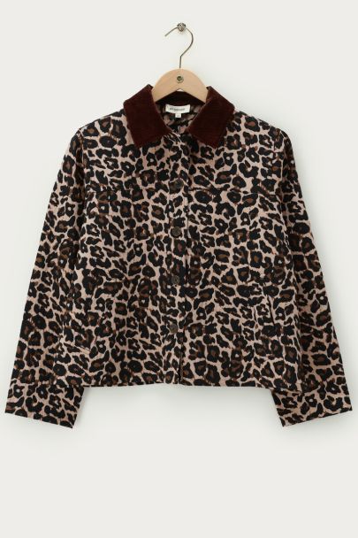 Panterprint jas met corduroy kraag