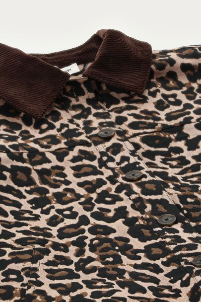 Panterprint jas met corduroy kraag