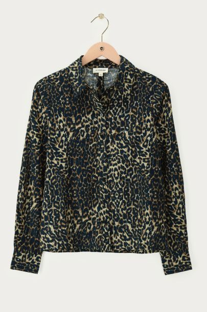 Bluse in Leinenoptik mit Leopardenmuster und Schleifen 