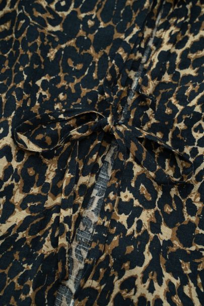 Bluse in Leinenoptik mit Leopardenmuster und Schleifen 