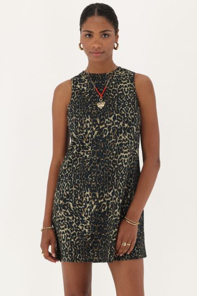 Panterprint linnen look jurk