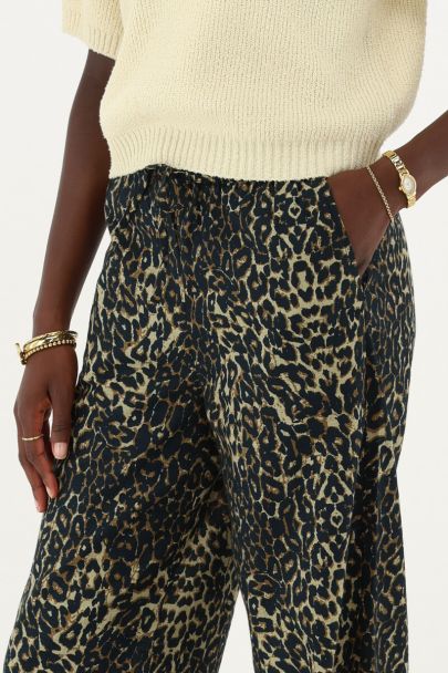 Panterprint linnen look broek