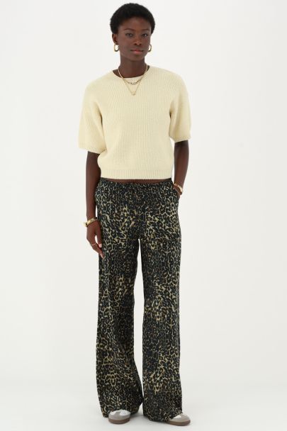 Panterprint linnen look broek