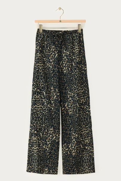 Panterprint linnen look broek