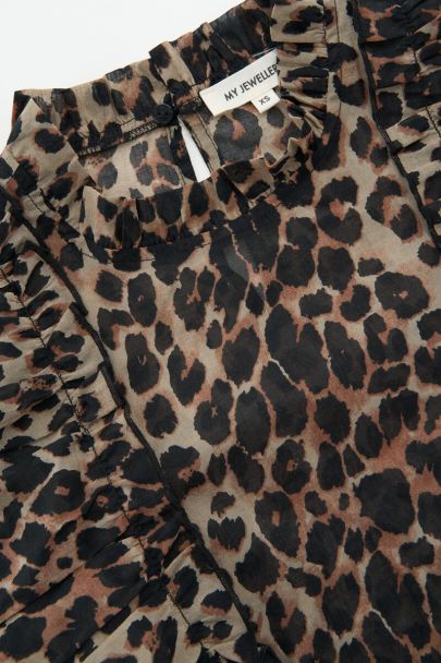Panterprint ruffle top met lange mouwen