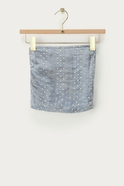 Lichtblauwe bandeau top met embroidery details