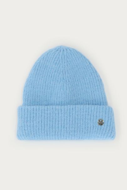 Lichtblauwe gebreide beanie