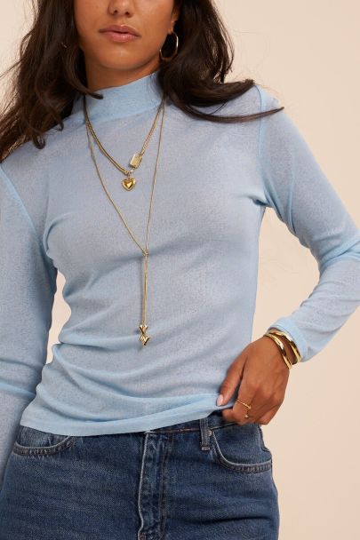 Lichtblauwe mesh top met col