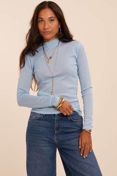 Lichtblauwe mesh top met col