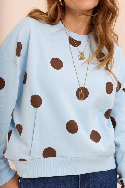 Hellblaues Sweatshirt mit braunen Polka-Dots
