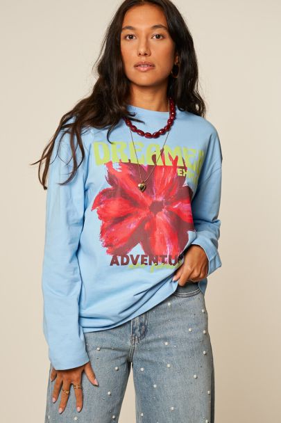 Lichtblauw T-shirt met lange mouwen "Dreamers"