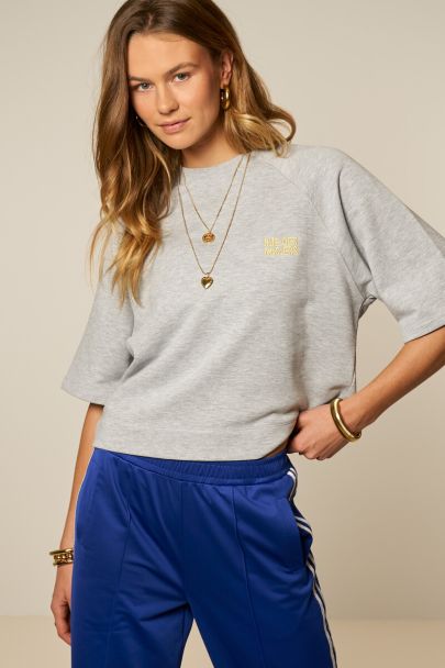 Hellgraues Sweatshirt mit kurzen Ärmeln "Rue des rosiers"