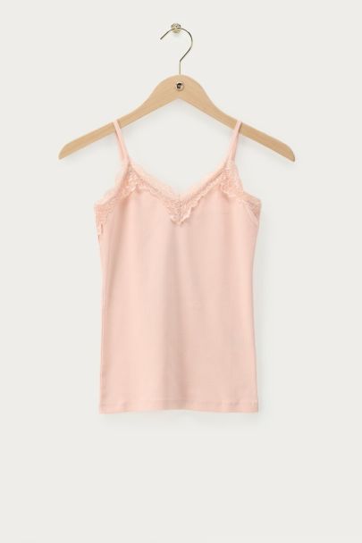 Licht roze basic top met kanten details