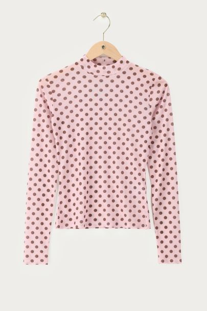 Licht roze mesh top met polkadot
