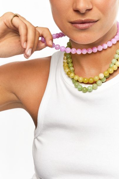 Collier de perles fantaisie rose p&acirc;le