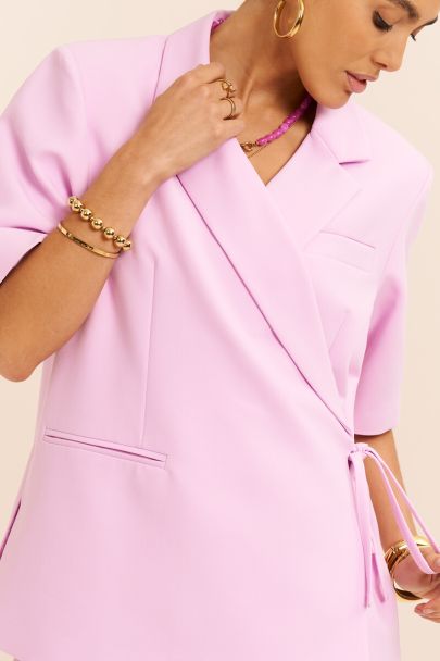 Licht roze oversized blazer met korte mouwen