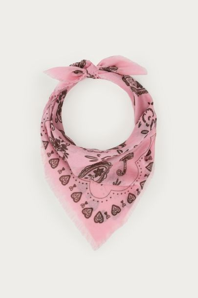 Foulard rose pâle à imprimé bandana marron