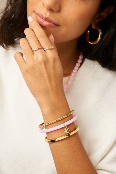 Licht roze dunne bangle set